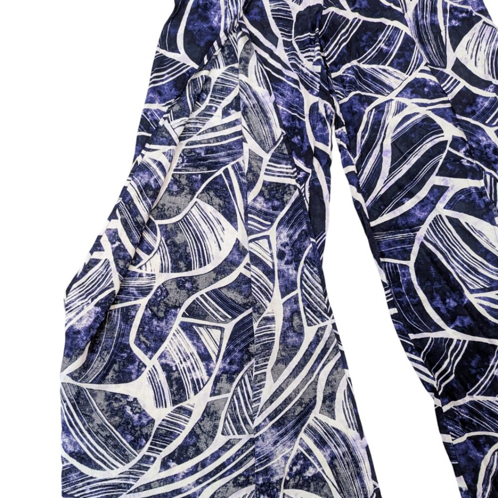 LA BLANCA Full Slit Coverup Pants L Women's Blue Navy White Abstract Beach Pool - Picture 3 of 7
